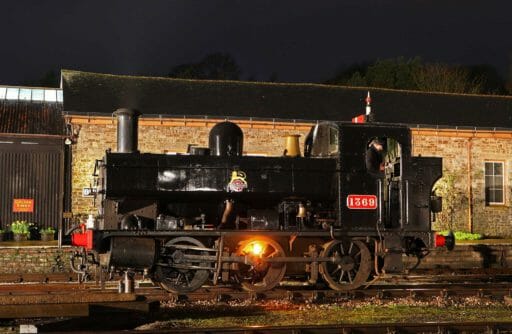 1369 in BR Black livery during a night photoshoot at Buckfastleigh in 2016 - Rob Sherwood